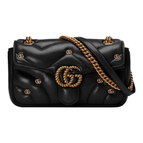 GUCCI GG Marmont Quilted Кожа Сумка через плечо Сумка на плечо Женская Черная