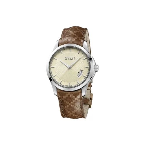 GUCCI Часы Автоматический Механический Механизм Кожаный Ремешок 38 мм Бежевый Циферблат Унисекс