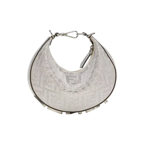 FENDI Fendigraphy Телячья кожа Полумесяц Сумка на запястье Мини Женская Серебряная