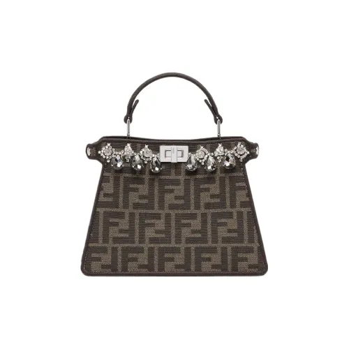 FENDI Peekaboo ISeeU Жаккард FF Ткань Сумка через плечо Сумка Женская Коричневая