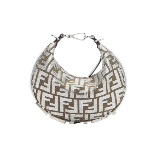 FENDI Fendigraphy FF Жаккардовая ткань Сумка-полумесяц на запястье Мини Женская серебряная