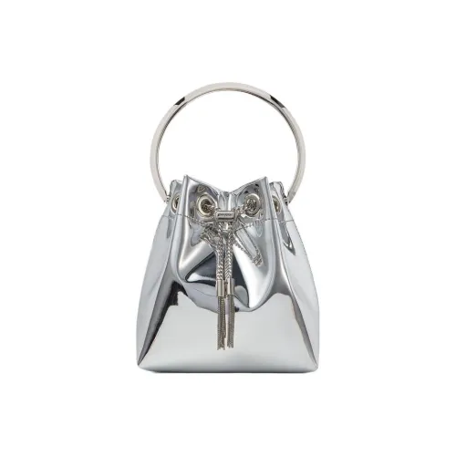 Jimmy Choo Reflective Ткань Ведрообразная Сумка Плечевая Сумка Сумка Мини Women's Silver