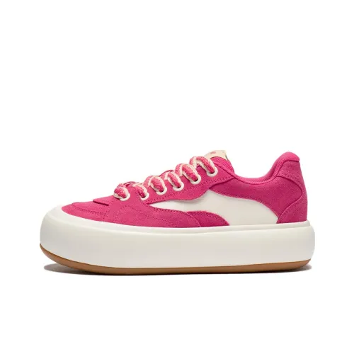 LiNing Puff Platform Slip-Resistant Abrasion-Resistant Low Top Skateboard Shoes Women's Red White