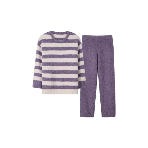 Sha Qian Пижамный комплект Осенний и Зимний Женский Фиолетовый