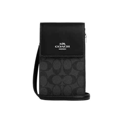 COACH Холст с покрытием и гладкая кожа Чехол для телефона Сумка через плечо Маленькая Женская Черная