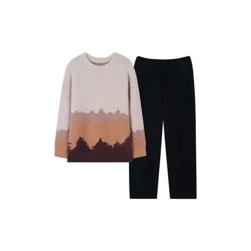 Sha Qian Пижамный комплект для осеннего и зимнего времени женский молочно-чайного цвета