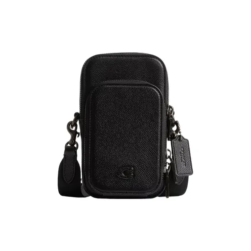 COACH Крестообразная текстура кожаный чехол для телефона сумка через плечо мини женский черный