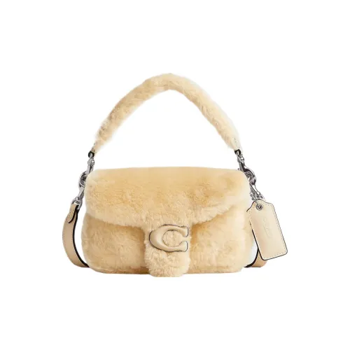 COACH Pillow Shearling Сумка через плечо Маленькая Женская серебряная и кремовая