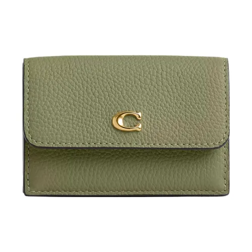 COACH Трехсекционный кошелек из кожи с галькой мини женский латунь и лесной мшистый