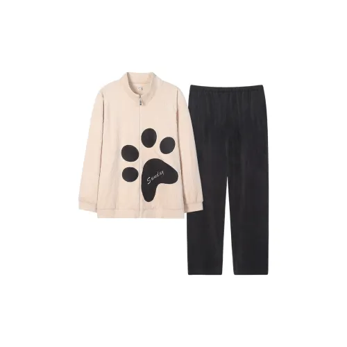 Sha Qian Пижамный комплект Осенний и Зимний Женский Абрикос