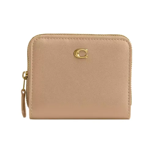 COACH Billfold Wallet Утонченный Телячья кожа Кошелек Мини Женские Латунь Коричневый