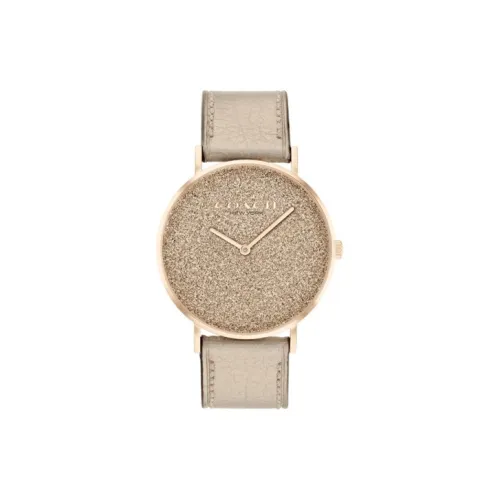 COACH Наручные часы Кварцевый механизм Кожаный ремешок 36 мм Золотой циферблат Унисекс