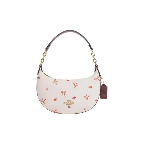 COACH Payton Холст с кожей Сумка-полумесяц Сумка Сумка через плечо Женская Мел Бургунди Многоцветная