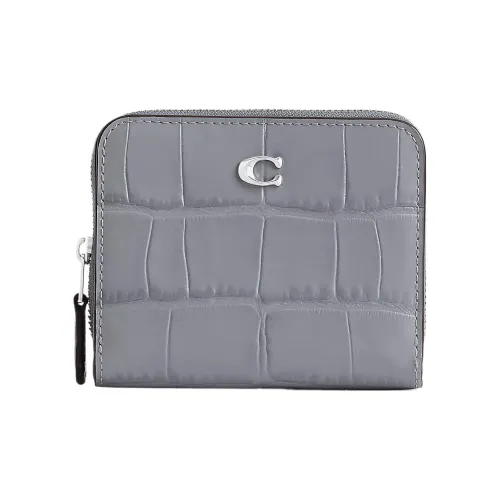 COACH Кошелек из кожи Billfold Wallet Монетница Кошелек для монет Женский Серебряный и Серый и Синий