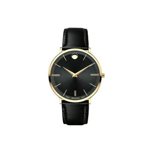 MOVADO Silk Collection Кварцевый механизм Мужские часы Часы 40 мм Черный циферблат Корпус из нержавеющей стали Ремешок из коровьей кожи