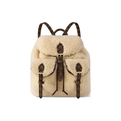LOUIS VUITTON SKI Skiing Series Shearling с цветным холстом, отделка, рюкзак, женский, бежевый и коричневый