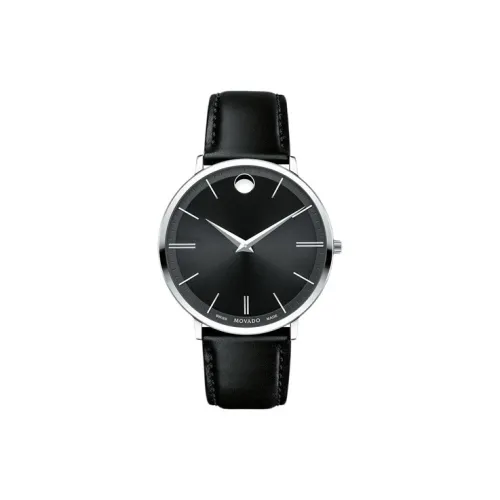 MOVADO Silk Collection Кварцевый механизм Мужские часы Часы 40 мм Черный циферблат Корпус из нержавеющей стали Ремешок из коровьей кожи