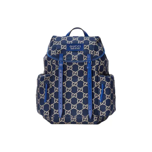 GUCCI Переработанный полиэстер сатин ткань обметка рюкзак большой мужской темно-синий и бежевый