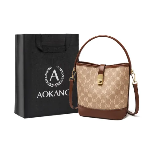 AOKANG Сумка из ПВХ Синтетической Кожи Ведро Сумка через плечо Средний размер Женский Кофейный Коричневый Кремовый Абрикос