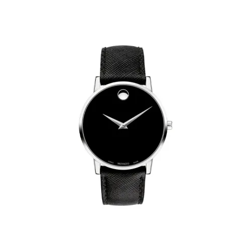 MOVADO Museum Series Кварцевый механизм Унисекс Часы 40 мм Черный циферблат Корпус из нержавеющей стали Кожаный ремешок