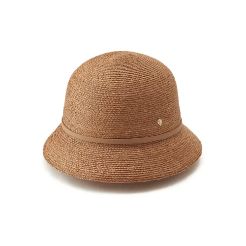 HELEN KAMINSKI Raffia Nylon Polyurethane Cow Leather Bucket Hats Unisex Brown