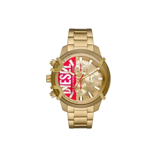 DIESEL Мужские часы Кварцевый механизм Ремешок из нержавеющей стали Золотой циферблат DZ4595