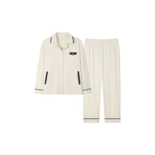 Sha Qian Пижамный комплект Осенний и Зимний Женский Экрю