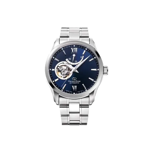 ORIENT STAR Автоматический Механический Механизм Стальной Ремешок Часы 40 мм Мужские Часы Синий Циферблат RE AT0001L00B