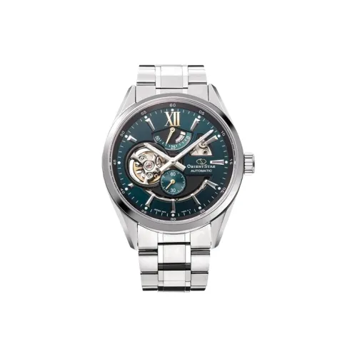ORIENT STAR Автоматический Механический Механизм Стальной Ремешок Часы Мужские Зеленый Циферблат
