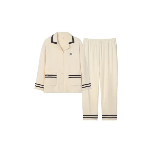 Sha Qian Пижамный комплект для осени и зимы женский цвет экрю