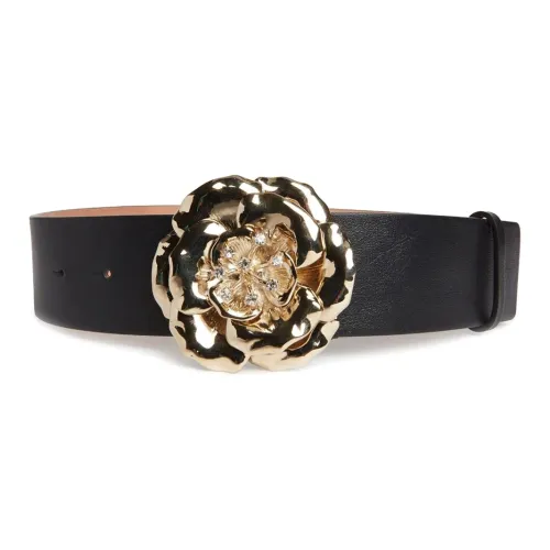 CarolinaHerrera Двойной Sided Цветочный Украшение Плавная пряжка Кожаные ремни Женские Черный
