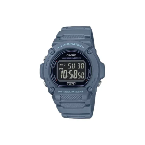 CASIO Кварцевый механизм Смольный ремешок Часы унисекс Черный циферблат W219HC 2BV