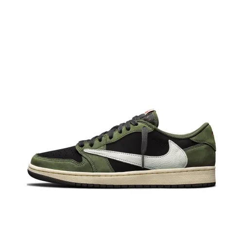 Travis Scott x Jordan Air Jordan 1 Low OG Slip-Resistant Low Top Винтажные баскетбольные кроссовки Мужские Зеленый Черный Белый