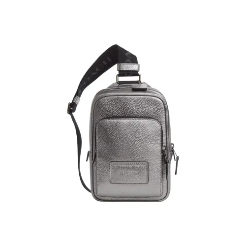 COACH Дорожка Коровья кожа с тканью сумка через плечо сумка через плечо мини женская металлическая поверхность пепельный