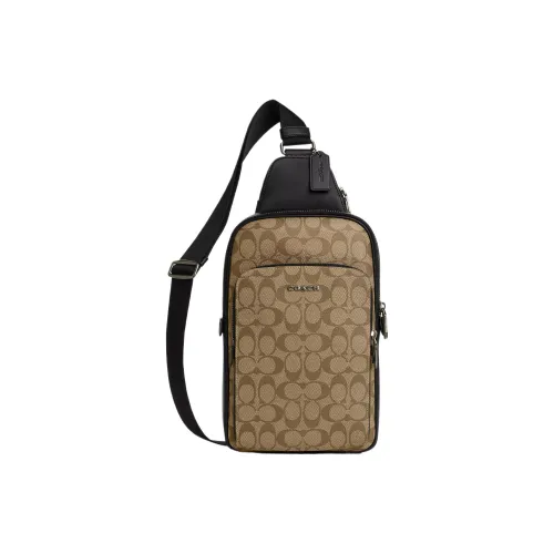 COACH Ethan Коровья кожа Одно плечо Через плечо Бананка Sling Сумка Обычный Женские Металлический Хаки