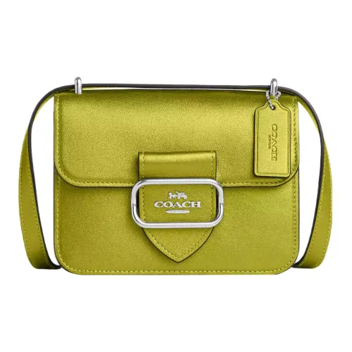COACH Morgan Телячья кожа Сумка через плечо Маленькая Женская Серебряный Металл Цитрин