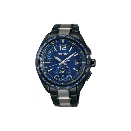 SEIKO Solar Кварц Механизм Титан Ремешок Часы Мужские Синий Циферблат