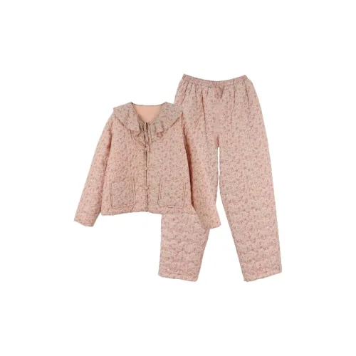 ZumashL S22913 SERIES Утепленный Кремовый Маленький Цветочный Женские Пижамные Комплекты