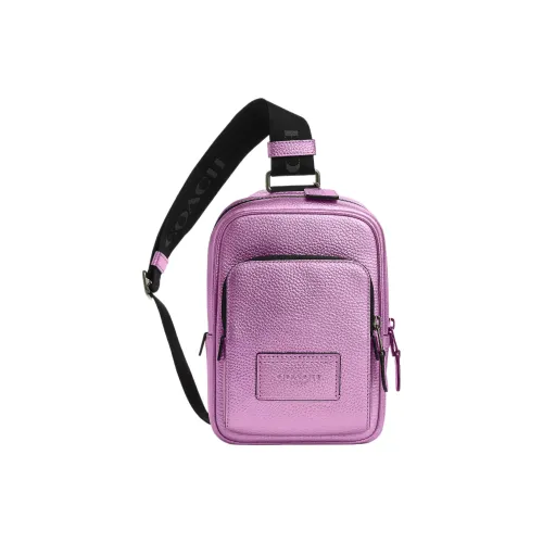 COACH Track Коровья кожа с тканью сумка через плечо сумка на одно плечо мини женская металлическая поверхность сиреневый фиолетовый