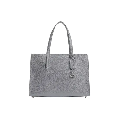 COACH Carter Полированная кожа с галькой сумка-тоут сумка для покупок сумка на одно плечо большая женская серая синяя