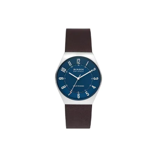 SKAGEN Наручные часы Солнечный кварцевый механизм Кожаный ремешок Синий циферблат Мужские часы