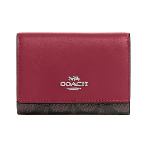 COACH Микро Холст с покрытием и гладкая кожа Кошелек Женское Серебро и Коричневый и Ярко-фиолетовый