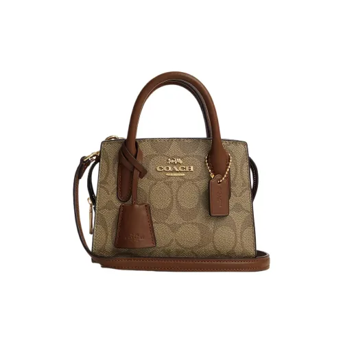 COACH Andrea Холст с покрытием и гладкая кожа Тоут Сумка Сумка для покупок Сумка Мини Женская Хаки