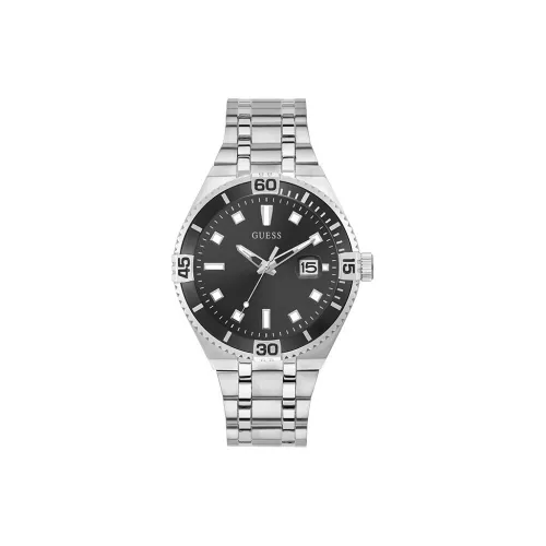GUESS Мужские часы Кварцевый механизм Ремешок из нержавеющей стали 45 мм Черный циферблат