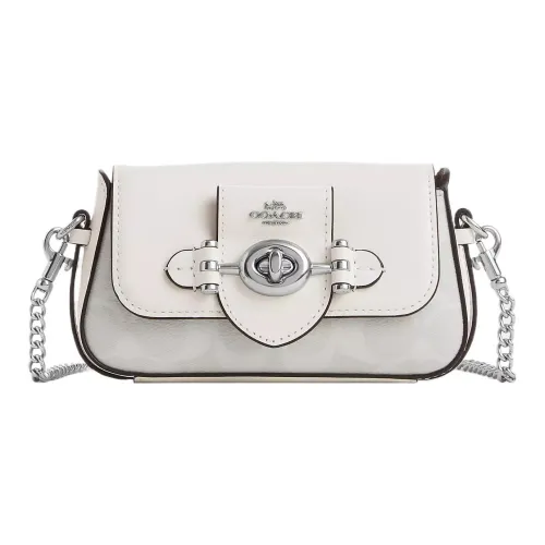 COACH Canvas с кожаными вставками сумка через плечо мини женская белая