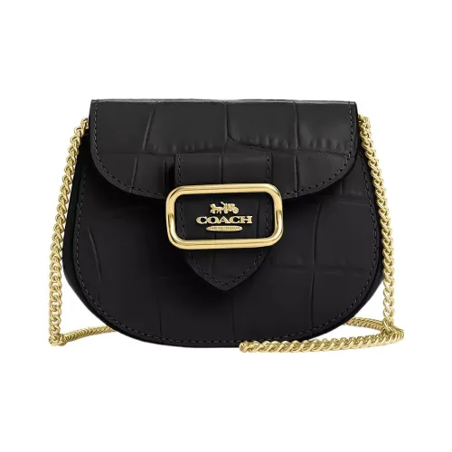 COACH Morgan Крокодил Тисненая кожа Седло Сумка Одно плечо Через плечо Картхолдер Мини Женские Золотой Черный