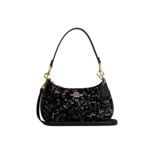 COACH Teri Пластик с коровьей спилковой кожей Сумка на плечо Сумка через плечо Сумка Женская Черная