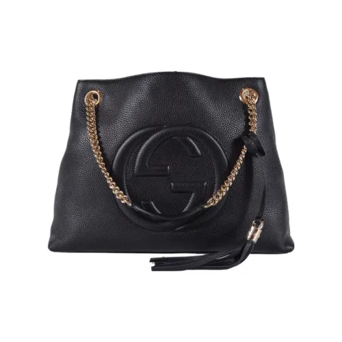 GUCCI Soho Кожа Тоут Сумка Сумка для покупок Сумка Сумка через плечо Женская Черная