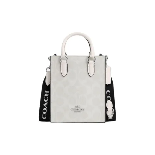 COACH Canvas с кожаными вставками Тоут Сумка Сумка для покупок Сумка Сумка через плечо Сумка через плечо Мини Женская Белая