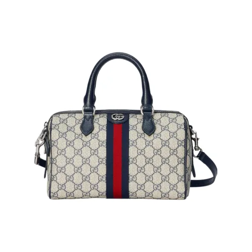 GUCCI Ophidia Холст с кожей Обметка Одно плечо Через плечо Сумка из холста Сумка Маленькая Женская Бежевая и Синяя